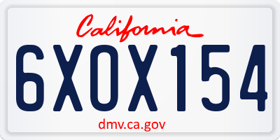 CA license plate 6XOX154