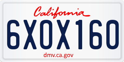 CA license plate 6XOX160