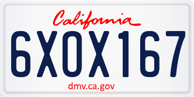 CA license plate 6XOX167