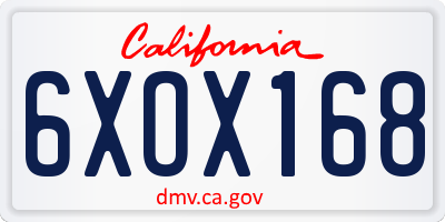 CA license plate 6XOX168