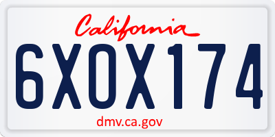 CA license plate 6XOX174