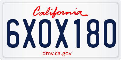 CA license plate 6XOX180