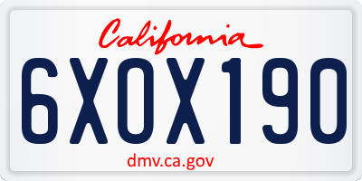 CA license plate 6XOX190