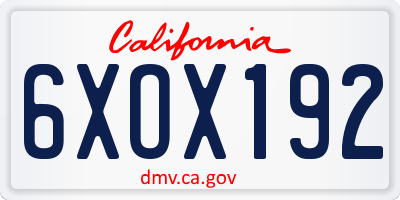 CA license plate 6XOX192