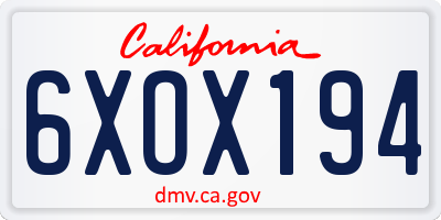 CA license plate 6XOX194