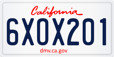 CA license plate 6XOX201