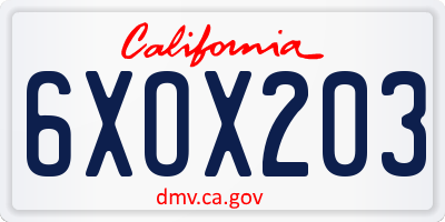 CA license plate 6XOX203