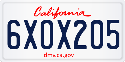 CA license plate 6XOX205