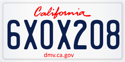 CA license plate 6XOX208