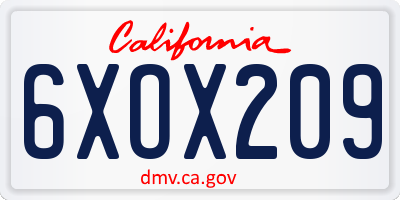 CA license plate 6XOX209