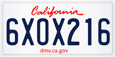 CA license plate 6XOX216