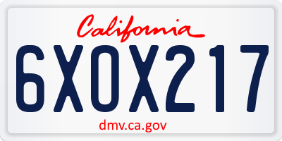 CA license plate 6XOX217