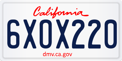 CA license plate 6XOX220