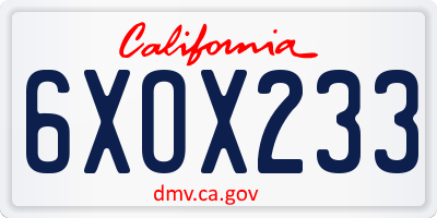 CA license plate 6XOX233