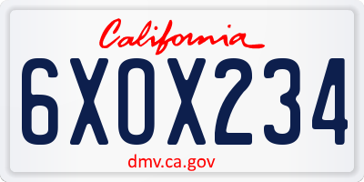 CA license plate 6XOX234