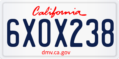 CA license plate 6XOX238