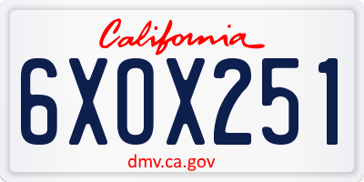 CA license plate 6XOX251