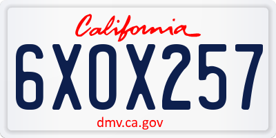 CA license plate 6XOX257