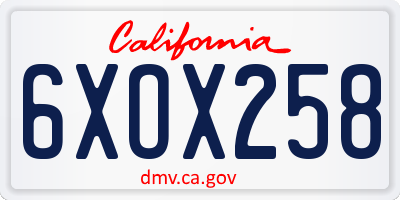 CA license plate 6XOX258