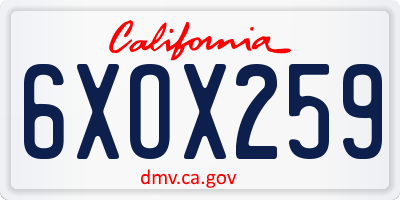 CA license plate 6XOX259