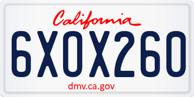CA license plate 6XOX260