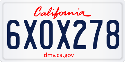 CA license plate 6XOX278