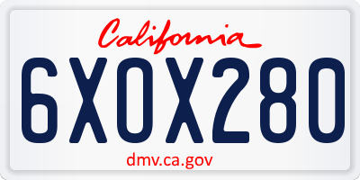 CA license plate 6XOX280