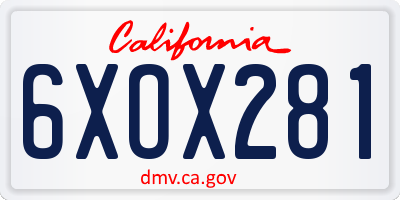 CA license plate 6XOX281