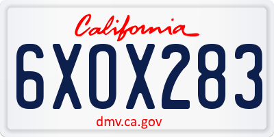 CA license plate 6XOX283