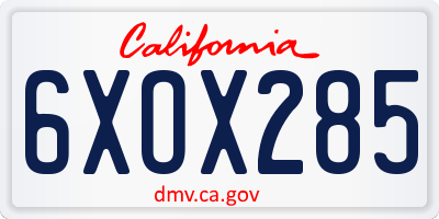 CA license plate 6XOX285