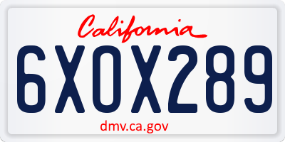 CA license plate 6XOX289