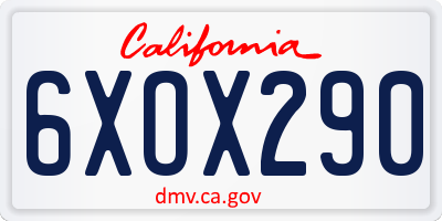 CA license plate 6XOX290