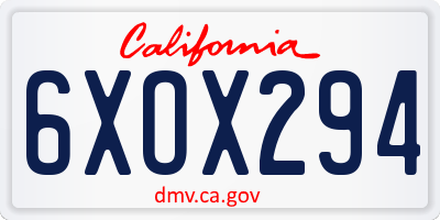 CA license plate 6XOX294