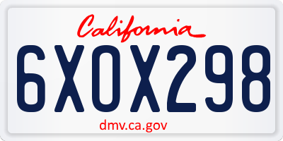 CA license plate 6XOX298