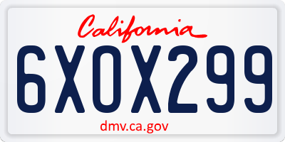 CA license plate 6XOX299