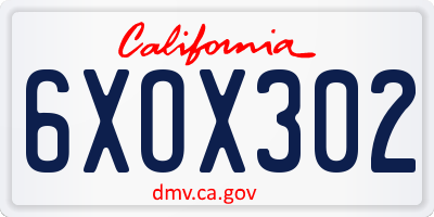 CA license plate 6XOX302