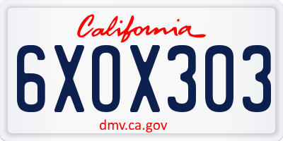 CA license plate 6XOX303