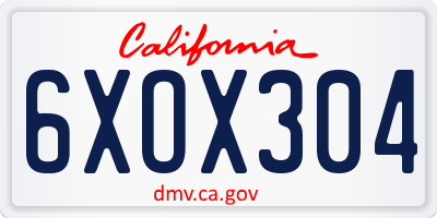 CA license plate 6XOX304