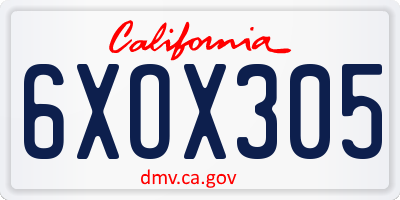 CA license plate 6XOX305