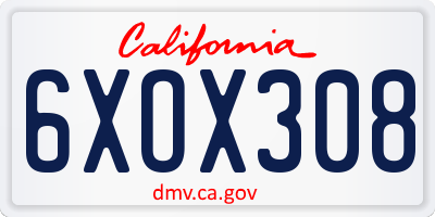 CA license plate 6XOX308