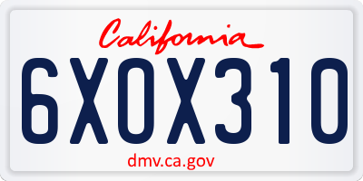 CA license plate 6XOX310