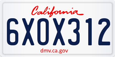 CA license plate 6XOX312