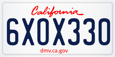CA license plate 6XOX330