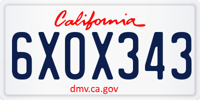 CA license plate 6XOX343