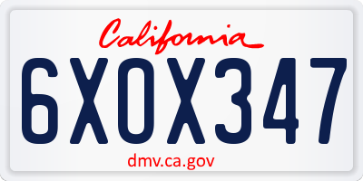 CA license plate 6XOX347