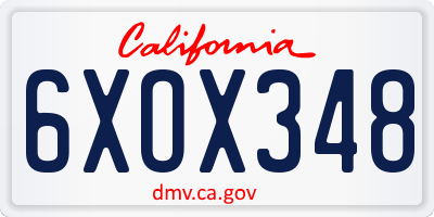 CA license plate 6XOX348