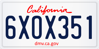 CA license plate 6XOX351