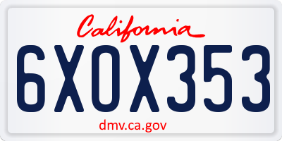 CA license plate 6XOX353
