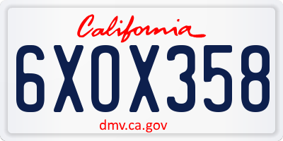 CA license plate 6XOX358