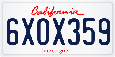 CA license plate 6XOX359